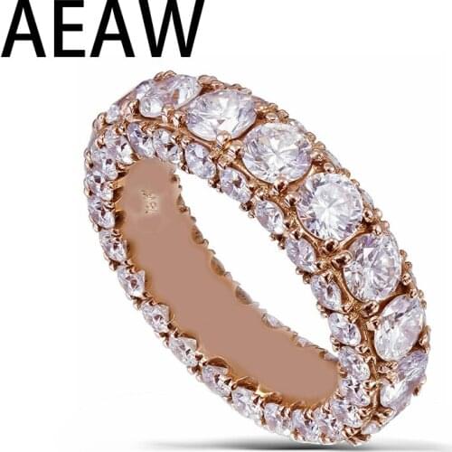 Solid 14k rose gold round cut 3mm Moissanite diamonds band eternity three sided style 4.00ctw