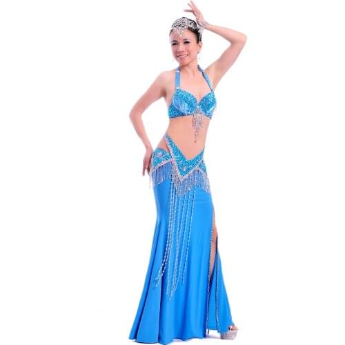 New Gorgeous beaded bra belt belly dancing skirt women Belly dance costume belly dance dress ladies dance wear 3pcs suit-7615