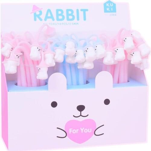 24 pcs/lot Creative Rabbit Gel Pen Cute Bendable 0.5mm black Ink Signature Pens Promotional Gift Office School Supplies