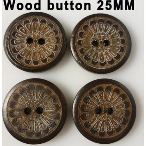 25PCS 25MM Flowers Painting Brown Wooden Buttons Coat Boots Sewing GARMENT Clothes Accessory MCB-156