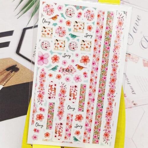 3D Nail Sticker Decals Bird Flowers Stripe Design Nail Art Decorations Stickers Sliders Manicure Accessories Nails Decoraciones