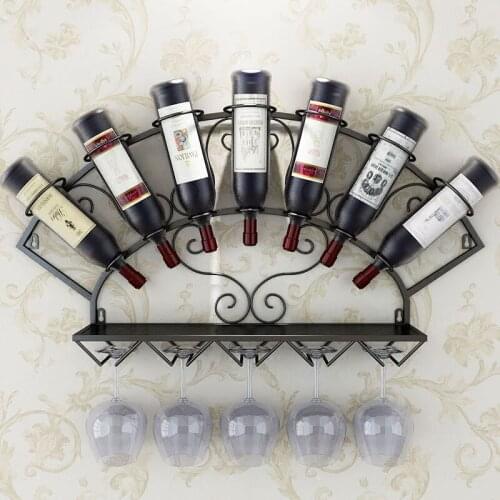 7 BOTTLES EUROPEAN RETRO IRON ART WINE RACK WALL-MOUNTED CREATIVE SIMPLE WALL HANGING WINE RACK HOLDER PERSONALITY WINE SUPPORT