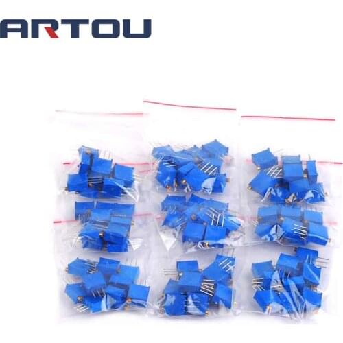 90PCS/LOT 3296 Variable Resistors Potentiometer 9 values*10pcs W101 W102 W103 W104(100ohm-500K)