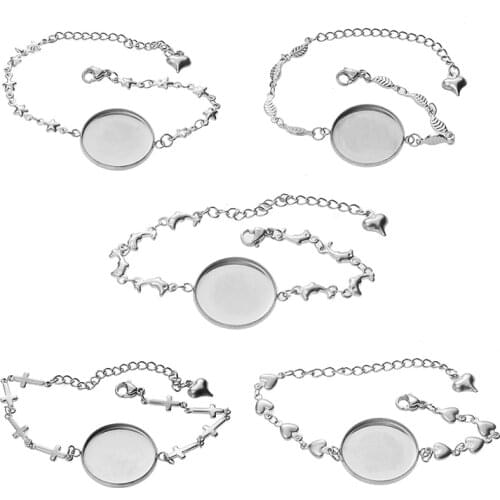 5pcs Stainless Steel Bracelet Bangles Base Round Cabochon 20mm Cameo For Bracelets Tray Blanks Bezel Settings DIY Jewelry Making