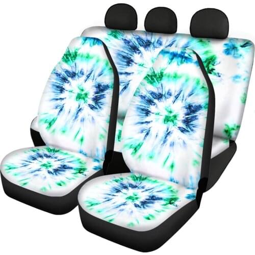 HUGSIDEA Car Seat Protector Case Adjustable Anti Slip Entire Set Auto Seat Cover for All Season Fashion Tie Dye Print Sedan Pads