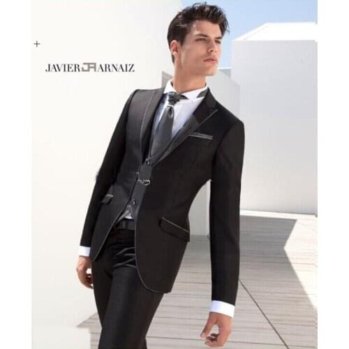 Hot Custom Made Black Notch Lapel Tuxedos(Jacket+Pants+Vest+Tie) Wedding Groomsman Suit Bridal Groom/Best Mens Suit/wedding suit