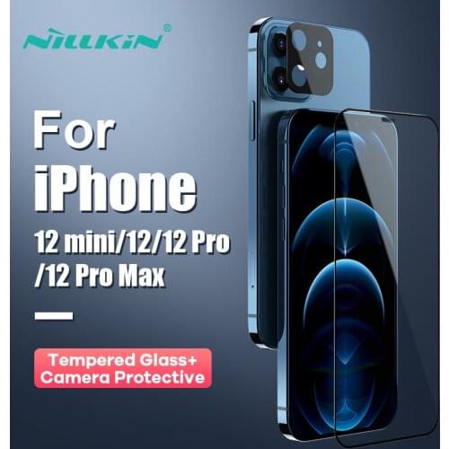 For iPhone 12 Pro Max Screen Protector Nillkin 2-in-1 HD Full Tempered Glass Anti-Scratch Camera Screen Protector For iPhone 12