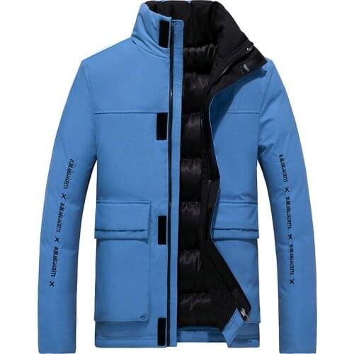 Fad Men Winter Jackets Mens Solid Color Parkas Mens Stand Collar Warm Thick Jacket Male Vogue Casual Overcoats