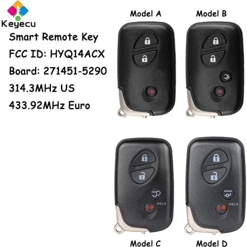 KEYECU Smart Remote Car Key With 3 4 Buttons - FOB for Lexus RX350 RX450h GX460 CT200h FCC ID: HYQ14ACX Board: 271451-5290 G N E