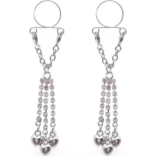 White Heart Non pierced Clip On Nipple Ring Nipple Jewelry Women Fake Nipple Shield With Tassel Dangle Adjustable Body Jewelry