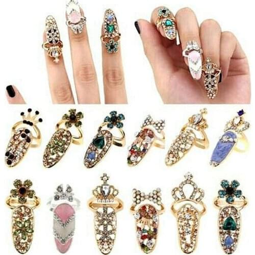 Hot Sale Flower Heart Armor Joint Tail Ring Bowknot Crown Crystal Finger Nail Art Rings Women Girls Jewelry For Party