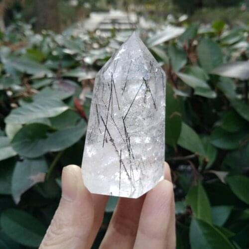 Quartz Crystal Wand Black Rutilated Crystal Quartz Point Tourmaline Rutilated Quartz Point Healing Chakra Quartz Wand