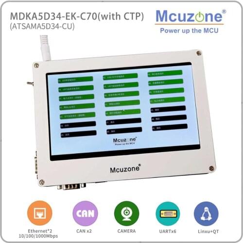 MDKA5D34-EK-C70 1024*600 Cap TP TFT LCD,SAMA5D34 ATSAMA5D34 Cortex-A5, 256MB DDR2,Dual Ethernet, 6xUART, WIFI