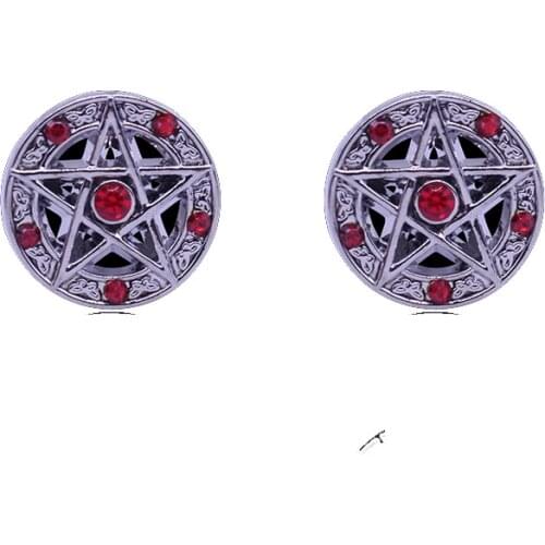 Fashion New Simple Popular Evil Round Five-Pointed Star Hollow Rhinestone Handsome Mens Shirt Cuff Jewelry Holiday Gift