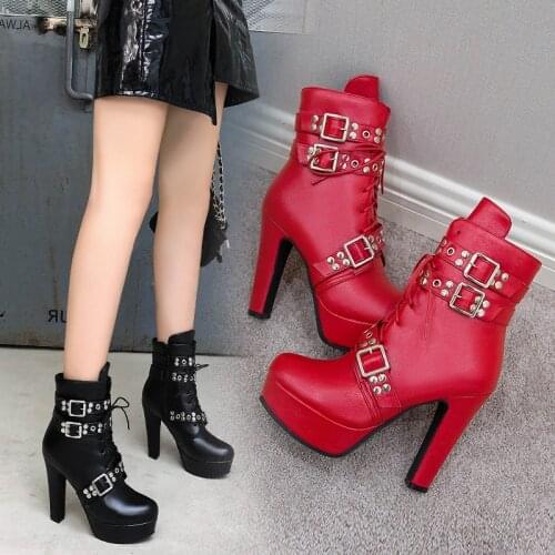 Plus size 50 Fashion Ankle Boots Women PU Leather Short Boots Sexy Extreme High Heels Platform Wedding Party Shoes Woman 3996