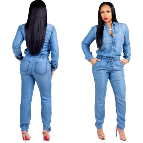 Fashion Autumn Jumpsuits women denim Playsuits plus size Bodysuits Long Sleeve Rompers jeans
