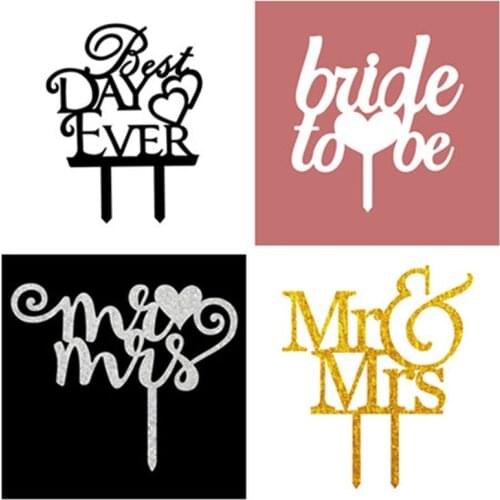 My Love Wedding Bride Groom Mr & Mrs Acrylic Cake Flags Eat Drink and Married Cake Topper Wedding Anniversaire Party Cake Decor