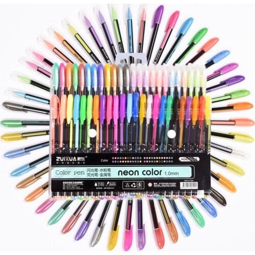 24/48 Colors Gel Pens Set Refill Pastel Neon Metallic Glitter 1.0MM Sketch Manga for Adult Coloring Drawing School Stationery