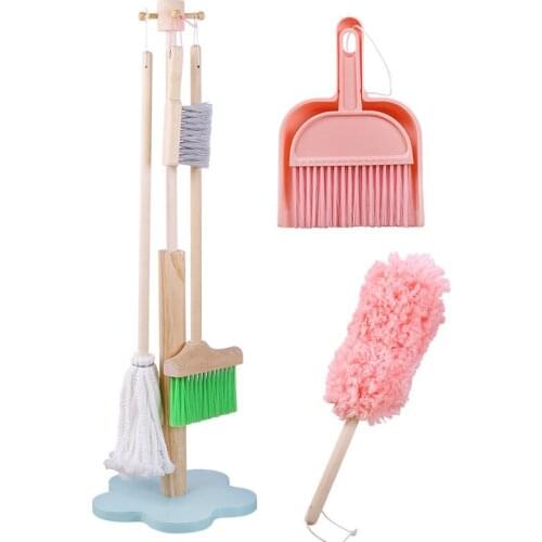 Childrens Role-Playing Wooden Cleaning Tool Set Boys and Girls Wooden Play House Sweeping Toys Dollhouse Furniture