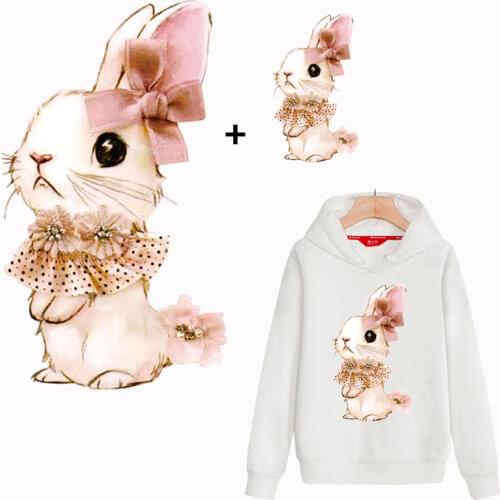 Pink rabbit iron on patches bunny easter heat transfer stickers for T-shirt iron on applique badge DIY accessory sticker patches