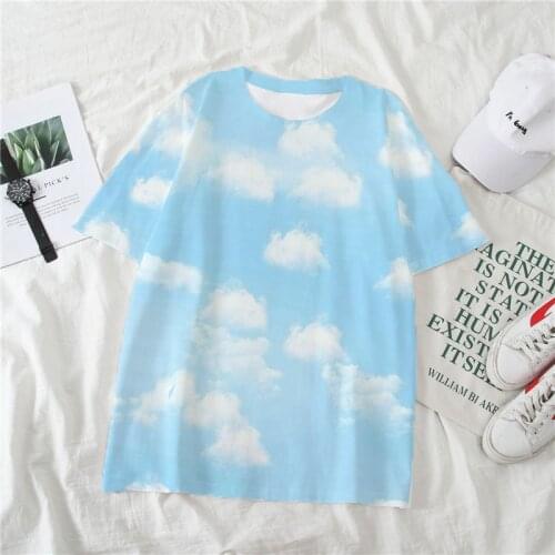 2021 new 3D printing Harajuku summer casual womens T-shirt Ulzzang streetwear Kawaii Clouds print Loose Oversized T-shirt women
