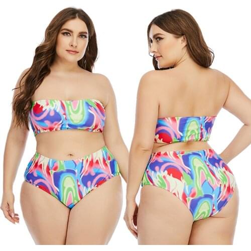 New Women Plussize Swimwear Swimming Suits High Waist Bikini Sets Foral Big Larges Plus Size Swimsuit Bathing Beachwear 2020