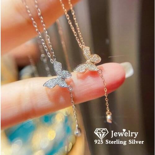 CC Butterfly Necklace for Women Fine Jewelry 925 Silver Accessories Romantic Beautiful Pendant Necklaces Gift CCN729