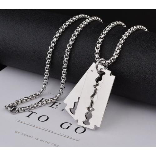 Hip Hop Razor Blade Pendant neckalce for men male Stainless Steel Punk jewelry Women Neck Chain Rock Collier Fashion Streetwear
