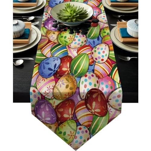 Easter Eggs Colorful Holiday Stripes Overlay Table Runner Christmas Hotel Wedding Dinner Party Table Decoration