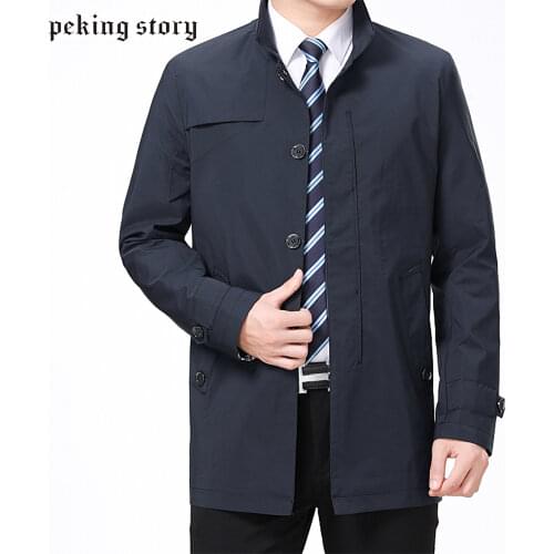Mu Yuan Yang Autumn New Single Breasted Male Trench Jackets Turn-down Collar Casual Mens Jackets Middle-aged Solid Trench Zipper