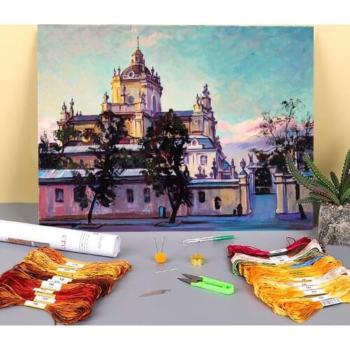 Landscape St. George Printed Water-Soluble Canvas 11CT Cross-Stitch Embroidery Complete Kit DMC Threads Sewing Decor