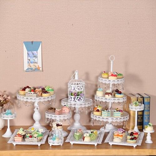 14PCS Gold white Cake Stand Set Round Metal Crystal Cupcake Dessert Display Pedestal Wedding Party Display