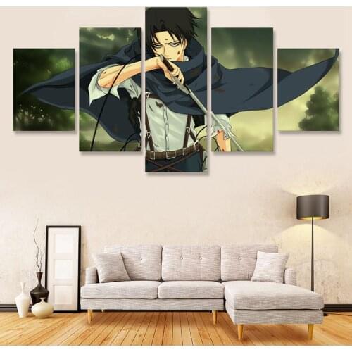 Attack on Titan Levi Ackerman 5 Piece HD Artwork Painting Pictures Canvas Paintings Wall Art for Children Room Wall Decor