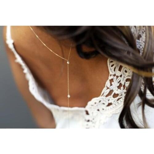 Wedding Bridal Backdrop Necklace Simulated Pearls Back Chain Bikini Bodychain