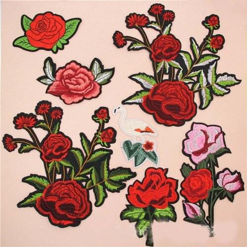 Fabric Embroidered Flamingo Flower Patch Clothes Sticker Bag Sew Iron On Applique DIY Apparel Sewing Clothing Accessories BU130