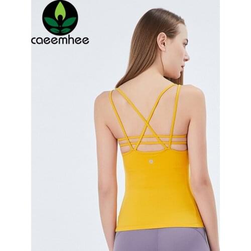 CAEEMHEE Women Back Cross Yoga Tops With Bra Sleeveless Fitness Shirts Training Gym Vest Running Workout Tank Top Sportswear