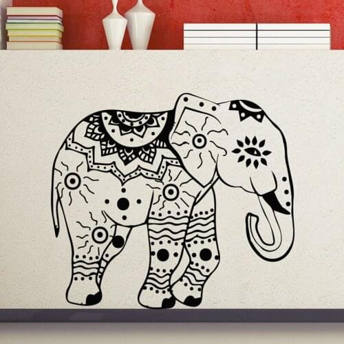 WJWY Indian Elephants Wall Decals Removable Self Adhesive Vinyl Wall Stickers Animals Adhesive Home Decoration Wall Art Murals