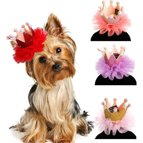 Pet Crown Pearl Hairpin Dog Lace Princess Hair Clip Decoration Cat Wedding Birthday Party Props Puppy Accessories Kitten Jewelry