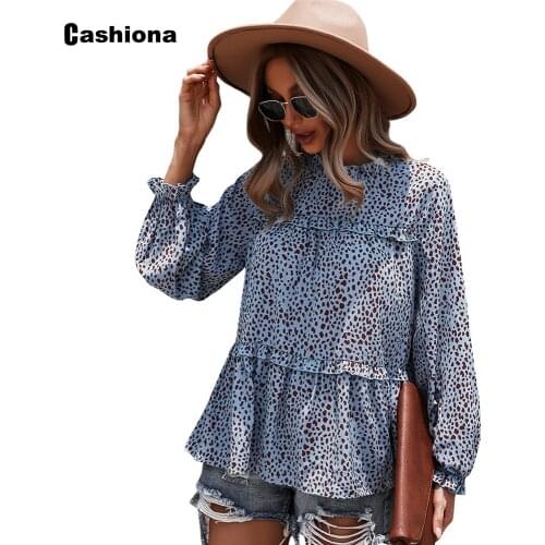 Cashiona Plus Size Women Pullovers Autumn Leopard Print Shirt Basic Top Long Sleeve Chiffon Blouse Femme blusas shirt ropa mujer