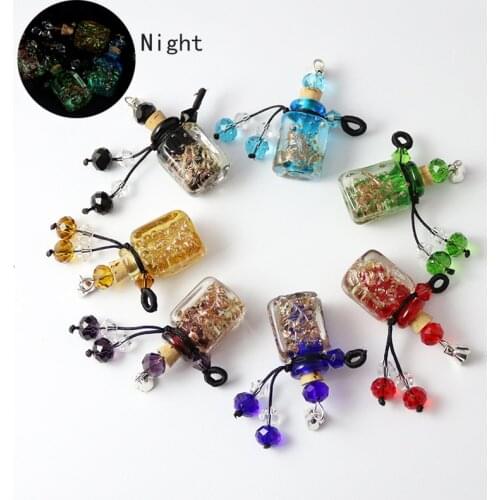 2PCS Luminous glow in dark Murano Glass Essential Oil Bottle Pendant Perfume Bottle Pendants Keepsake Bottle Pendants