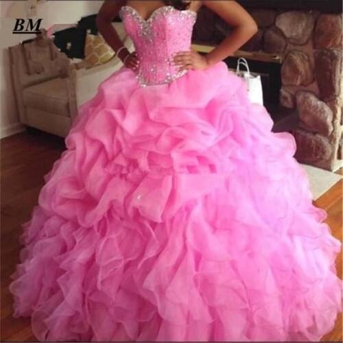 2019 Pink Quinceanera Dresses Ball Gown Beading Sweet 16 Dresses Formal Prom Party Gown Vestido De 15 Anos BM188