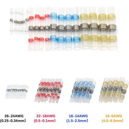 250Pcs Waterproof Seal Solder Wire Connectors Set Heat Shrink Butt Connectors Insulated Electrical Solder Terminals 0.5-6.0mm2