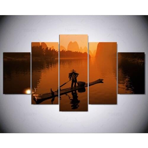 5 panel Modern Boating in the river hd Art print canvas art wall framed paintings for living room wall picture ny-1090