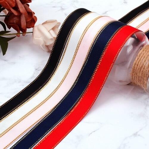 Glitter Gold Edge Grosgrain Ribbon For Hair Bows/ Gift Packaging DIY Party Wrapping Decor Supplies Material Handmade Materials