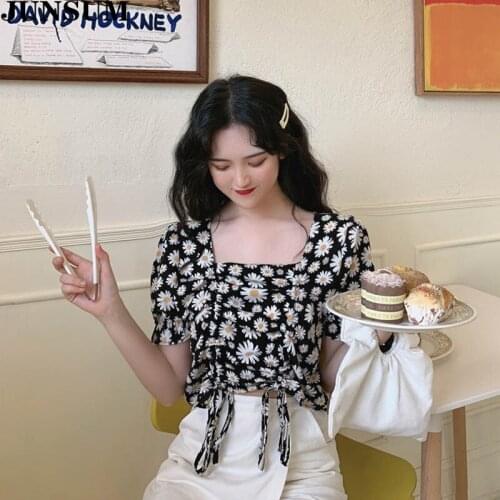 Womens Tops And Blouses 2020 Summer New Short Sleeve Floral Shirt Womens Elegant Puff Sleeve Chiffon Short Blouses Female Tops