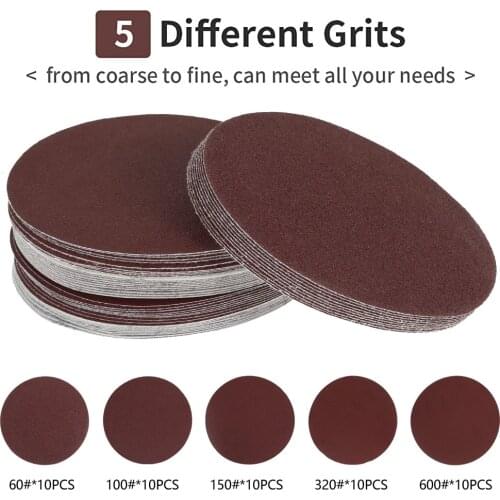 50pcs 150mm Sandpaper Round Shape Sanding Discs Hook Loop Sanding Paper Buffing Sheet Sandpaper 8 Hole Sander Polishing Pad
