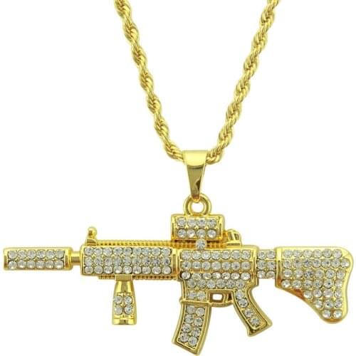 New fashion hip-hop mini personality necklace AK47 submachine gun full pendant