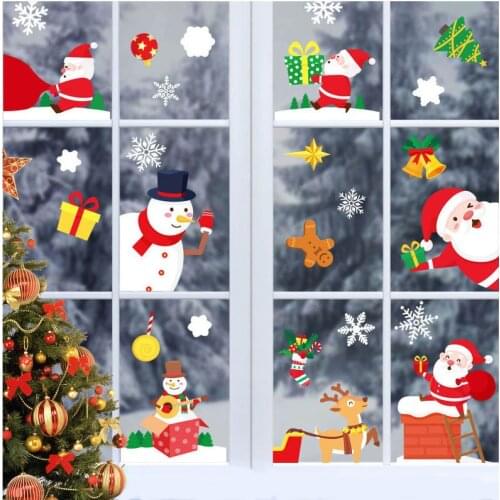 Santa Claus Stickers Merry Christmas Window Glass Electrostatic Film Decorative Wall Stickers Bedroom Home Living Room Decor