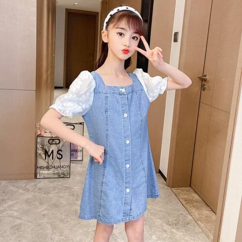 Girls Denim Dress Patchwork Dress For Kids 2021 Baby Girl Denim Splicing Dress Splicing Kids Casual Clothes Dress