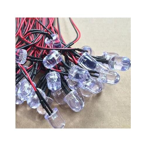F10 10mm Warm White Red Green Blue Yellow Orange Pink Purple RGB 12V LED Lamp Light With 20cm Wire Light Beads x 100pcs